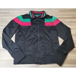 Le Tigre Jacket Size Med Black Color Block Zip Track Athletic Tiger Logo Vintage